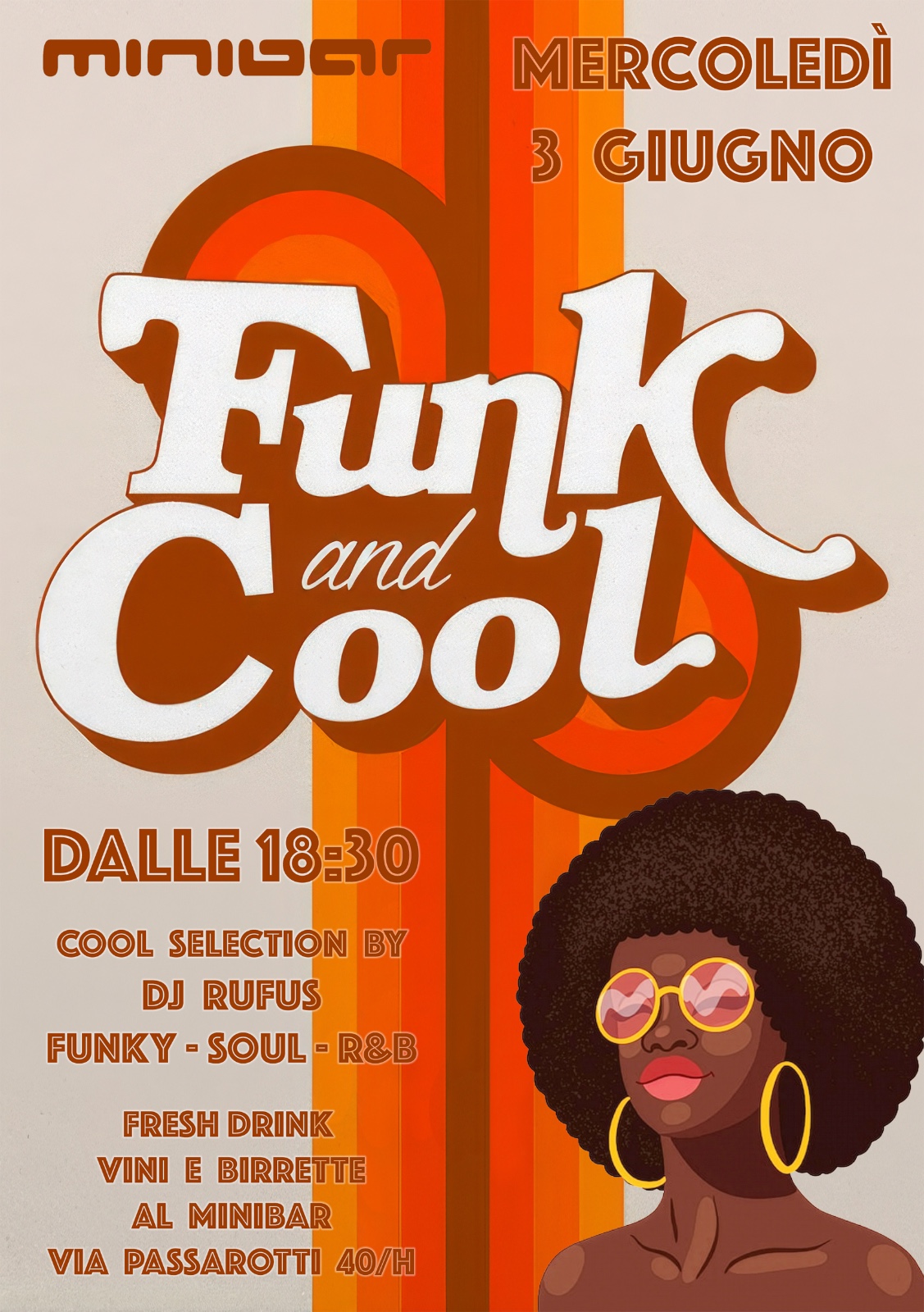 Locandina serata Funk and Cool al MINIBAR — DJ Rufus, mercoledì 3 giugno 2026
